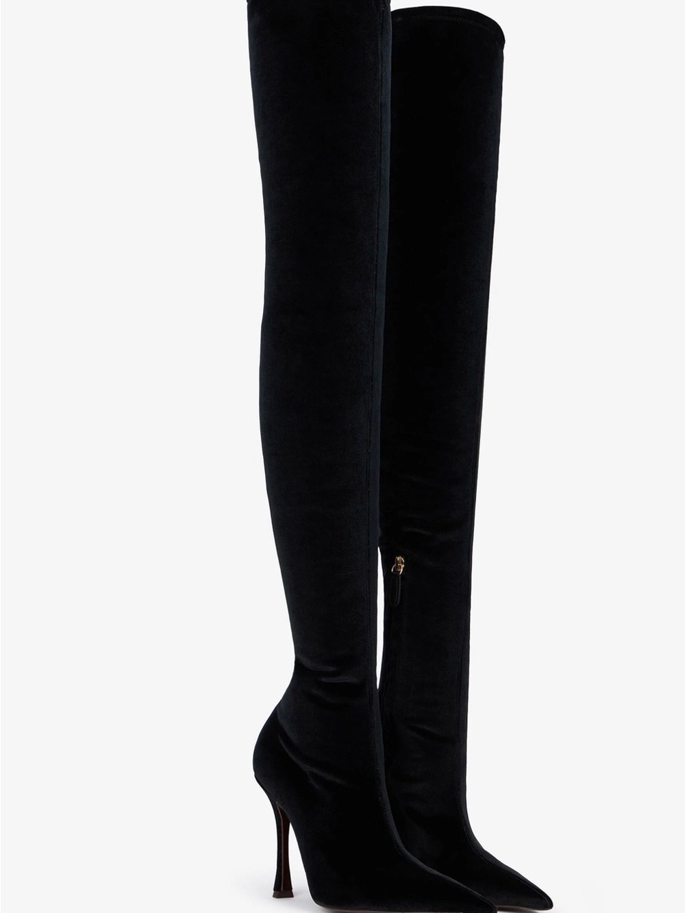 Roberto Cavalli | Thigh High Black Satin Pointed-toe Boots